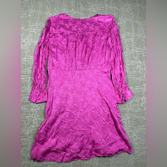 Kate Spade Jewel Button Jacquard A Line Pink Bow Long Sleeve Dress Size 8 - Picture 6 of 7